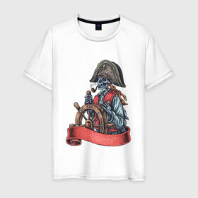 Мужская футболка хлопок с принтом Пират в Курске, 100% хлопок | прямой крой, круглый вырез горловины, длина до линии бедер, слегка спущенное плечо. | воробей | джек | пират | скелет | череп