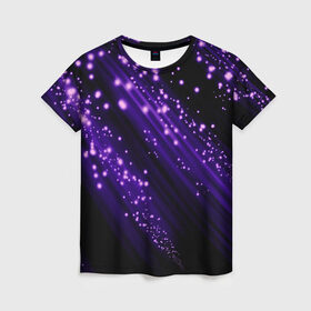 Женская футболка 3D с принтом Twinkle в Курске, 100% полиэфир ( синтетическое хлопкоподобное полотно) | прямой крой, круглый вырез горловины, длина до линии бедер | 3d | абстракция | блеск | линии | лучи | огоньки | полосы | прикольные | пятна | свет | темный | фиолетовый | яркие