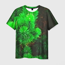 Мужская футболка 3D с принтом Зелёная ель в Курске, 100% полиэфир | прямой крой, круглый вырез горловины, длина до линии бедер | 3d | ёлка | ель | зелёный | лес | новый год | праздник | природа | текстура | фон