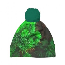 Шапка 3D c помпоном с принтом Зелёная ель в Курске, 100% полиэстер | универсальный размер, печать по всей поверхности изделия | 3d | ёлка | ель | зелёный | лес | новый год | праздник | природа | текстура | фон