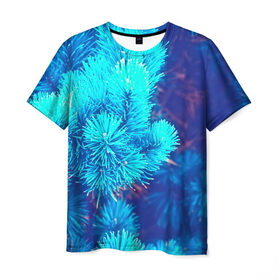 Мужская футболка 3D с принтом Голубая ель в Курске, 100% полиэфир | прямой крой, круглый вырез горловины, длина до линии бедер | 3d | ёлка | ель | зелёный | лес | новый год | праздник | природа | текстура | фон