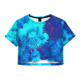 Женская футболка 3D укороченная с принтом Голубая ель в Курске, 100% полиэстер | круглая горловина, длина футболки до линии талии, рукава с отворотами | 3d | ёлка | ель | зелёный | лес | новый год | праздник | природа | текстура | фон