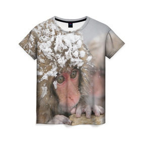 Женская футболка 3D с принтом Обезьянка и зима в Курске, 100% полиэфир ( синтетическое хлопкоподобное полотно) | прямой крой, круглый вырез горловины, длина до линии бедер | Тематика изображения на принте: бабуин | гамадрил | гиббон | горилла | гуманоид | дарвин | животное | зоопарк | кинг конг | мартышка | маугли | обезьяна | орангутанг | предок | примат | рожа | хомо сапиенс | шимпанзе
