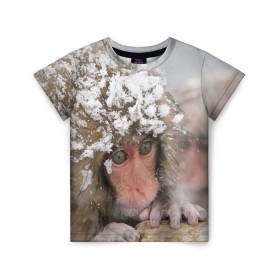 Детская футболка 3D с принтом Обезьянка и зима в Курске, 100% гипоаллергенный полиэфир | прямой крой, круглый вырез горловины, длина до линии бедер, чуть спущенное плечо, ткань немного тянется | бабуин | гамадрил | гиббон | горилла | гуманоид | дарвин | животное | зоопарк | кинг конг | мартышка | маугли | обезьяна | орангутанг | предок | примат | рожа | хомо сапиенс | шимпанзе