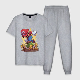 Мужская пижама хлопок с принтом Марио в Курске, 100% хлопок | брюки и футболка прямого кроя, без карманов, на брюках мягкая резинка на поясе и по низу штанин
 | игра | марио | нинтендо | сантехник | супер