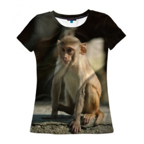 Женская футболка 3D с принтом Мартышка в Курске, 100% полиэфир ( синтетическое хлопкоподобное полотно) | прямой крой, круглый вырез горловины, длина до линии бедер | животное | мартышка | обезьяна | примат