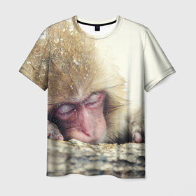 Мужская футболка 3D с принтом Обезьянка спит в Курске, 100% полиэфир | прямой крой, круглый вырез горловины, длина до линии бедер | бабуин | животное | обезьяна | орангутанг | примат