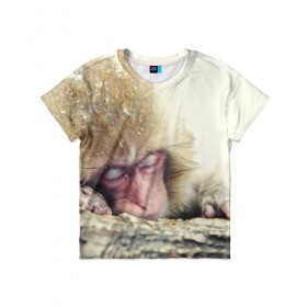 Детская футболка 3D с принтом Обезьянка спит в Курске, 100% гипоаллергенный полиэфир | прямой крой, круглый вырез горловины, длина до линии бедер, чуть спущенное плечо, ткань немного тянется | Тематика изображения на принте: бабуин | животное | обезьяна | орангутанг | примат