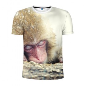 Мужская футболка 3D спортивная с принтом Обезьянка спит в Курске, 100% полиэстер с улучшенными характеристиками | приталенный силуэт, круглая горловина, широкие плечи, сужается к линии бедра | бабуин | животное | обезьяна | орангутанг | примат