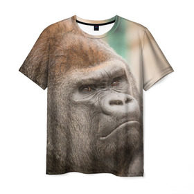 Мужская футболка 3D с принтом Обезьяна в Курске, 100% полиэфир | прямой крой, круглый вырез горловины, длина до линии бедер | горилла | животное | обезьяна | примат