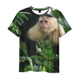 Мужская футболка 3D с принтом Обезьянка в джунглях в Курске, 100% полиэфир | прямой крой, круглый вырез горловины, длина до линии бедер | бабуин | гамадрил | гиббон | горилла | гуманоид | дарвин | животное | зоопарк | кинг конг | мартышка | маугли | обезьяна | орангутанг | предок | примат | рожа | хомо сапиенс | шимпанзе