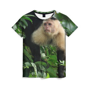 Женская футболка 3D с принтом Обезьянка в джунглях в Курске, 100% полиэфир ( синтетическое хлопкоподобное полотно) | прямой крой, круглый вырез горловины, длина до линии бедер | бабуин | гамадрил | гиббон | горилла | гуманоид | дарвин | животное | зоопарк | кинг конг | мартышка | маугли | обезьяна | орангутанг | предок | примат | рожа | хомо сапиенс | шимпанзе