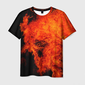 Мужская футболка 3D с принтом Огонь в Курске, 100% полиэфир | прямой крой, круглый вырез горловины, длина до линии бедер | оранжевый | плямя | черный | яркий
