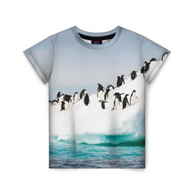 Детская футболка 3D с принтом Пингвины на айсберге в Курске, 100% гипоаллергенный полиэфир | прямой крой, круглый вырез горловины, длина до линии бедер, чуть спущенное плечо, ткань немного тянется | айсберг | антарктида | антарктика | арктика | буревестник | глупый | императорский | клюв | королевский | крылья | ласты | лёд | линукс | океан | пилигрим | полюс | птица | север | снег | умка | фрак