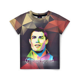 Детская футболка 3D с принтом Cristiano Ronaldo в Курске, 100% гипоаллергенный полиэфир | прямой крой, круглый вырез горловины, длина до линии бедер, чуть спущенное плечо, ткань немного тянется | 