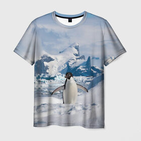 Мужская футболка 3D с принтом Пингвин в горах в Курске, 100% полиэфир | прямой крой, круглый вырез горловины, длина до линии бедер | айсберг | антарктида | антарктика | арктика | буревестник | глупый | императорский | клюв | королевский | крылья | ласты | лёд | линукс | океан | пилигрим | полюс | птица | север | снег | умка | фрак