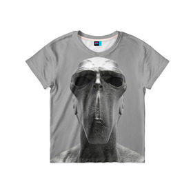 Детская футболка 3D с принтом Гуманоид в Курске, 100% гипоаллергенный полиэфир | прямой крой, круглый вырез горловины, длина до линии бедер, чуть спущенное плечо, ткань немного тянется | head | humanoid | sculpture | голова | идол | инопланетянин | истукан | космос | скульптура | статуя