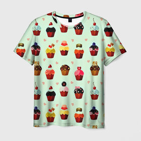 Мужская футболка 3D с принтом Кексики в Курске, 100% полиэфир | прямой крой, круглый вырез горловины, длина до линии бедер | десерт | другие | еда | кекс | красивые | много | пирожное | прикольные | разные | сладкое | сладости | текстуры | узор | цветные | яркие
