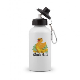 Бутылка спортивная с принтом Duck Life в Курске, металл | емкость — 500 мл, в комплекте две пластиковые крышки и карабин для крепления | duck | ducklife | life | thuglife | утка | уточка