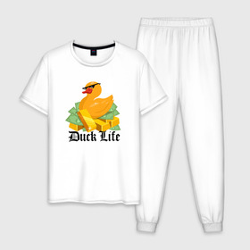 Мужская пижама хлопок с принтом Duck Life в Курске, 100% хлопок | брюки и футболка прямого кроя, без карманов, на брюках мягкая резинка на поясе и по низу штанин
 | duck | ducklife | life | thuglife | утка | уточка