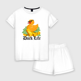 Женская пижама с шортиками хлопок с принтом Duck Life в Курске, 100% хлопок | футболка прямого кроя, шорты свободные с широкой мягкой резинкой | duck | ducklife | life | thuglife | утка | уточка