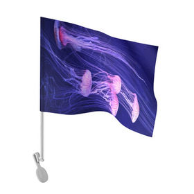 Флаг для автомобиля с принтом Розовые медузы в Курске, 100% полиэстер | Размер: 30*21 см | аквариум | вода | дайвинг | милые | море | океан | плывет | подводный мир | рыбалка | рыбка | рыбы | стая | фауна