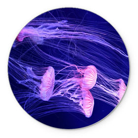 Коврик круглый с принтом Розовые медузы в Курске, резина и полиэстер | круглая форма, изображение наносится на всю лицевую часть | Тематика изображения на принте: аквариум | вода | дайвинг | милые | море | океан | плывет | подводный мир | рыбалка | рыбка | рыбы | стая | фауна