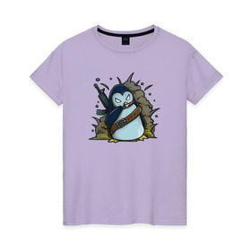 Женская футболка хлопок с принтом Пингвин-убивашка в Курске, 100% хлопок | прямой крой, круглый вырез горловины, длина до линии бедер, слегка спущенное плечо | 