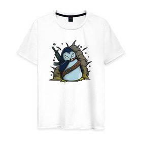 Мужская футболка хлопок с принтом Пингвин-убивашка в Курске, 100% хлопок | прямой крой, круглый вырез горловины, длина до линии бедер, слегка спущенное плечо. | 