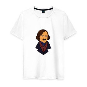 Мужская футболка хлопок с принтом Гоголь в Курске, 100% хлопок | прямой крой, круглый вырез горловины, длина до линии бедер, слегка спущенное плечо. | гоголь | драматург | критик | мертвые души | писатель