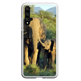 Чехол для Honor 20 с принтом Слониха и слоненок в природе в Курске, Силикон | Область печати: задняя сторона чехла, без боковых панелей | африка | африканский | бивни | большой | гигант джунгли | зоопарк | индийский | индия | лесной великан | мамонт | огромный | саванна | сафари | серый | слон | слоненок | слониха | стадо | уши | хобот