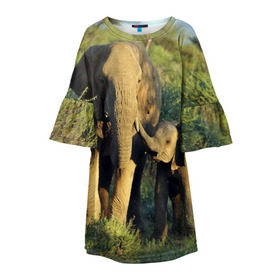 Детское платье 3D с принтом Слониха и слоненок в природе в Курске, 100% полиэстер | прямой силуэт, чуть расширенный к низу. Круглая горловина, на рукавах — воланы | Тематика изображения на принте: африка | африканский | бивни | большой | гигант джунгли | зоопарк | индийский | индия | лесной великан | мамонт | огромный | саванна | сафари | серый | слон | слоненок | слониха | стадо | уши | хобот