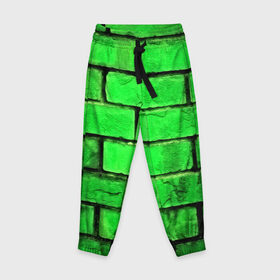 Детские брюки 3D с принтом Зелёные кирпичики в Курске, 100% полиэстер | манжеты по низу, эластичный пояс регулируется шнурком, по бокам два кармана без застежек, внутренняя часть кармана из мелкой сетки | 3d | зелёные кирпичики | камень | краска | текстуры