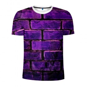 Мужская футболка 3D спортивная с принтом кирпичики в Курске, 100% полиэстер с улучшенными характеристиками | приталенный силуэт, круглая горловина, широкие плечи, сужается к линии бедра | 3d | камень | кирпичики | прикольные | текстура | фиолетовые