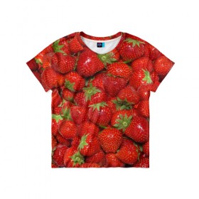 Детская футболка 3D с принтом Клубника 3 в Курске, 100% гипоаллергенный полиэфир | прямой крой, круглый вырез горловины, длина до линии бедер, чуть спущенное плечо, ткань немного тянется | десерт | еда | клубника | красный | лето | текстура | узор | ягоды