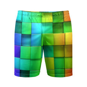 Мужские шорты 3D спортивные с принтом Пазлы в Курске,  |  | абстракция | годнота | зеленый. кубы | пазлы | радуга | яркий