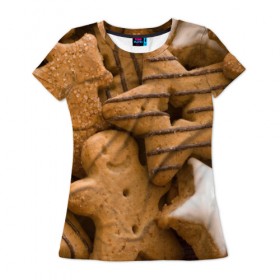 Женская футболка 3D с принтом Печенье 4 в Курске, 100% полиэфир ( синтетическое хлопкоподобное полотно) | прямой крой, круглый вырез горловины, длина до линии бедер | выпечка | десерт | еда | печенье | сладкое | текстуры
