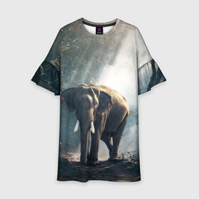 Детское платье 3D с принтом Слон в лесу в Курске, 100% полиэстер | прямой силуэт, чуть расширенный к низу. Круглая горловина, на рукавах — воланы | африка | африканский | бивни | большой | гигант джунгли | зоопарк | индийский | индия | лесной великан | мамонт | огромный | саванна | сафари | серый | слон | слоненок | слониха | стадо | уши | хобот