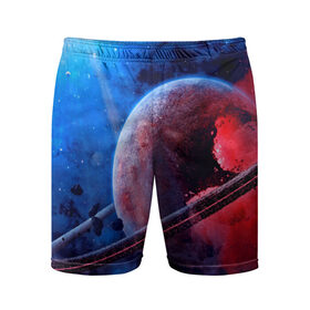 Мужские шорты 3D спортивные с принтом Сатурн в Курске,  |  | планеты | синий | яркий