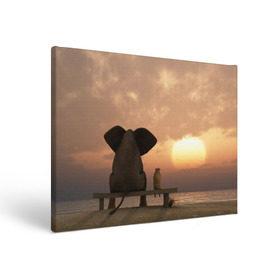 Холст прямоугольный с принтом Слон с собакой на лавке, закат в Курске, 100% ПВХ |  | Тематика изображения на принте: 