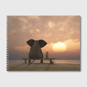 Альбом для рисования с принтом Слон с собакой на лавке закат в Курске, 100% бумага
 | матовая бумага, плотность 200 мг. | 