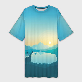 Платье-футболка 3D с принтом Природа в Курске,  |  | горы | графика | закат | лес | олень | природа | рисунок