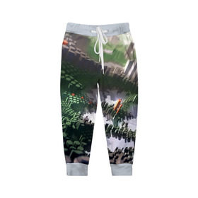 Детские брюки 3D с принтом Объемный эквалайзер в Курске, 100% полиэстер | манжеты по низу, эластичный пояс регулируется шнурком, по бокам два кармана без застежек, внутренняя часть кармана из мелкой сетки | 3д | графика | зеленый | объемный | оранжевый | эквалайзер