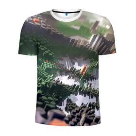 Мужская футболка 3D спортивная с принтом Объемный эквалайзер в Курске, 100% полиэстер с улучшенными характеристиками | приталенный силуэт, круглая горловина, широкие плечи, сужается к линии бедра | 3д | графика | зеленый | объемный | оранжевый | эквалайзер