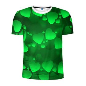 Мужская футболка 3D спортивная с принтом Зеленые сердечки в Курске, 100% полиэстер с улучшенными характеристиками | приталенный силуэт, круглая горловина, широкие плечи, сужается к линии бедра | 14 февраля | 3d | день святого валентина | другие | зеленые | картинки | красивые | любовь | праздник | прикольные | сердечки | текстуры | яркие