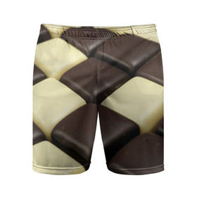 Мужские шорты 3D спортивные с принтом Шоколадные конфеты в Курске,  |  | десерт | еда | конфеты | сладкое | структуры | шахматы | шоколад