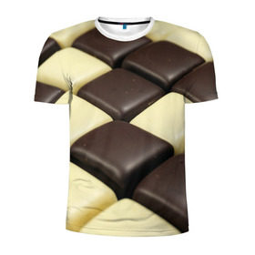 Мужская футболка 3D спортивная с принтом Шоколадные конфеты в Курске, 100% полиэстер с улучшенными характеристиками | приталенный силуэт, круглая горловина, широкие плечи, сужается к линии бедра | десерт | еда | конфеты | сладкое | структуры | шахматы | шоколад