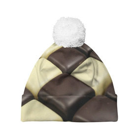 Шапка 3D c помпоном с принтом Шоколадные конфеты в Курске, 100% полиэстер | универсальный размер, печать по всей поверхности изделия | десерт | еда | конфеты | сладкое | структуры | шахматы | шоколад