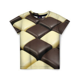Детская футболка 3D с принтом Шоколадные конфеты в Курске, 100% гипоаллергенный полиэфир | прямой крой, круглый вырез горловины, длина до линии бедер, чуть спущенное плечо, ткань немного тянется | десерт | еда | конфеты | сладкое | структуры | шахматы | шоколад