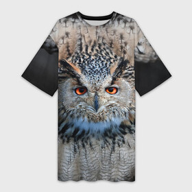 Платье-футболка 3D с принтом Сова в Курске,  |  | глаза | клюв | когти | крылья | лес | летать | мудрая | мудрость | неясыть | ночная | ночь | охота | перья | полярная | почтовая | птица | серая | сова | совенок | сон | сыч | умная | филин | хищник